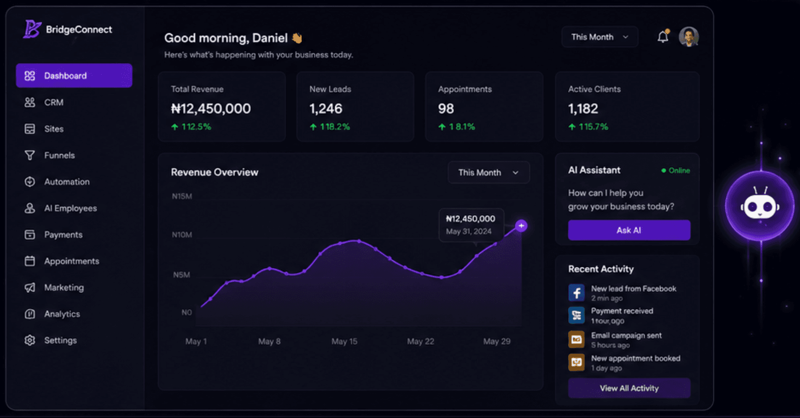 BridgeConnect business dashboard
